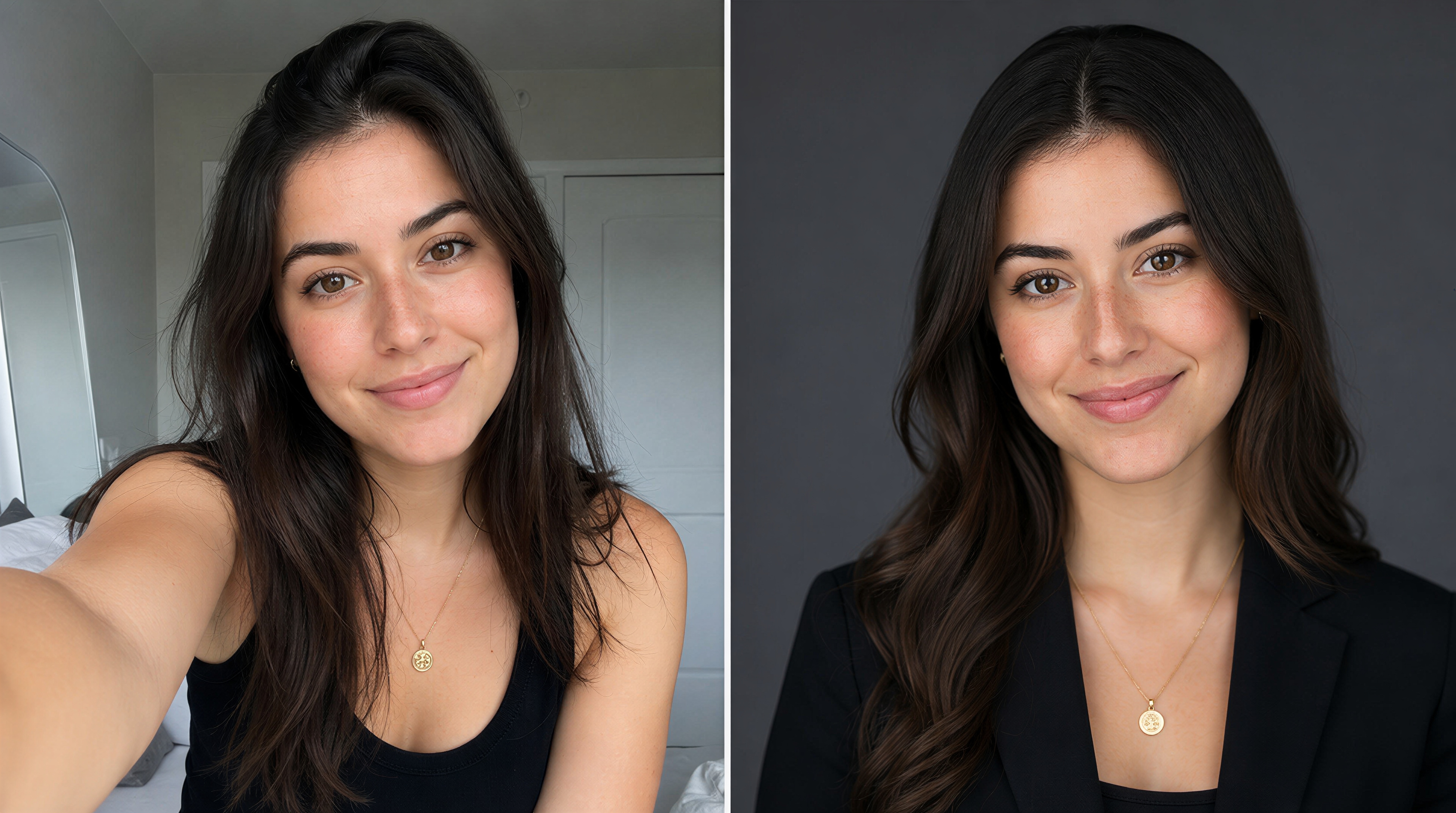 Before and after AI photo enhancement