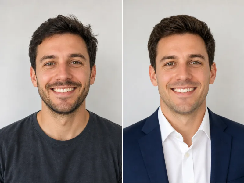 Before and after AI headshot