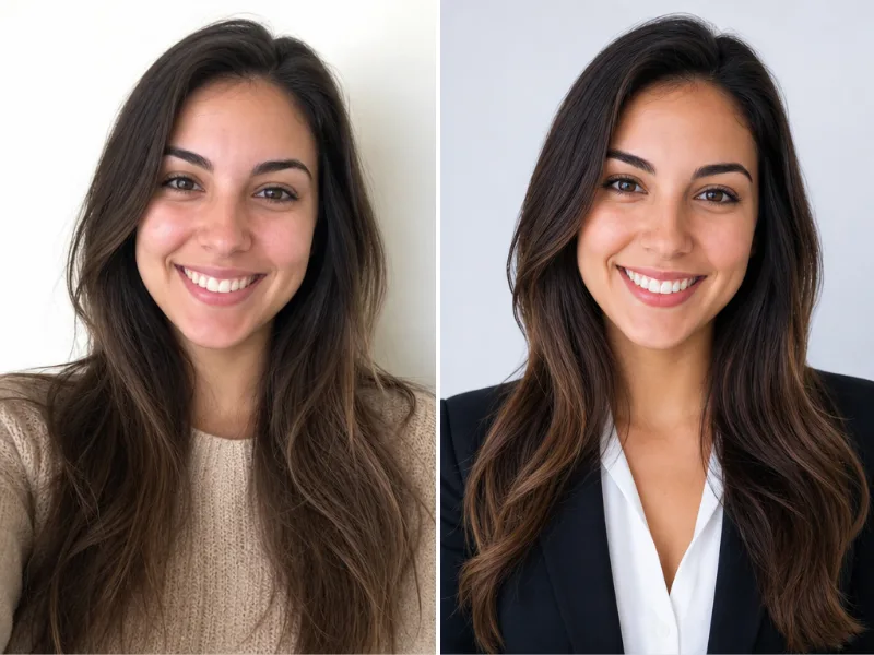 Before and after AI headshot