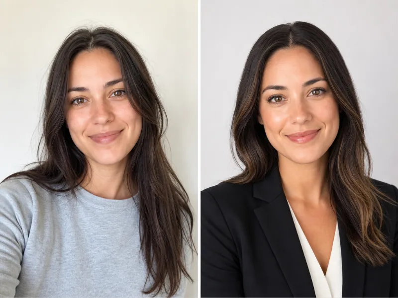 Before and after AI headshot
